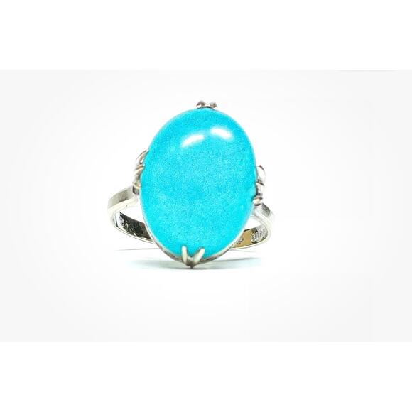 Turquoise 14K White Gold Ring*BEAUTIFUL Statement Ring*Size 6 5/8 - Picture 1 of 6